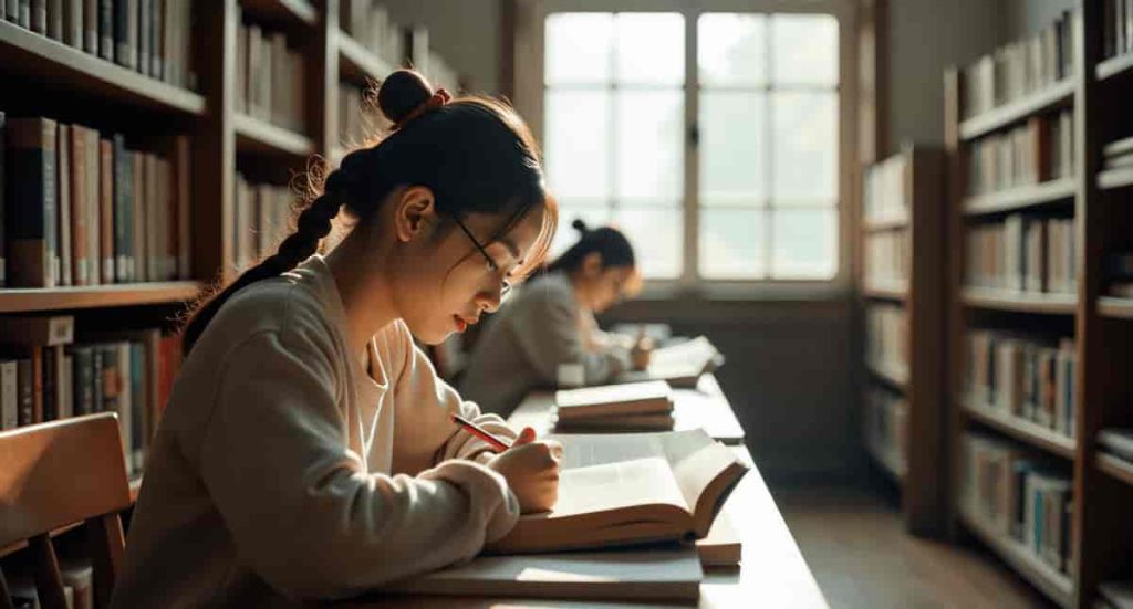 学生在图书馆学习